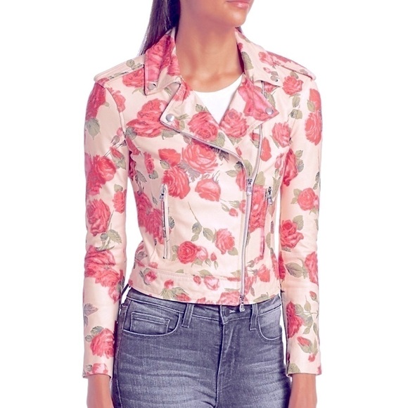 New L’agence Rose Print Leather Biker Jacket In Dawn Rosewood Size S - Picture 4 of 16